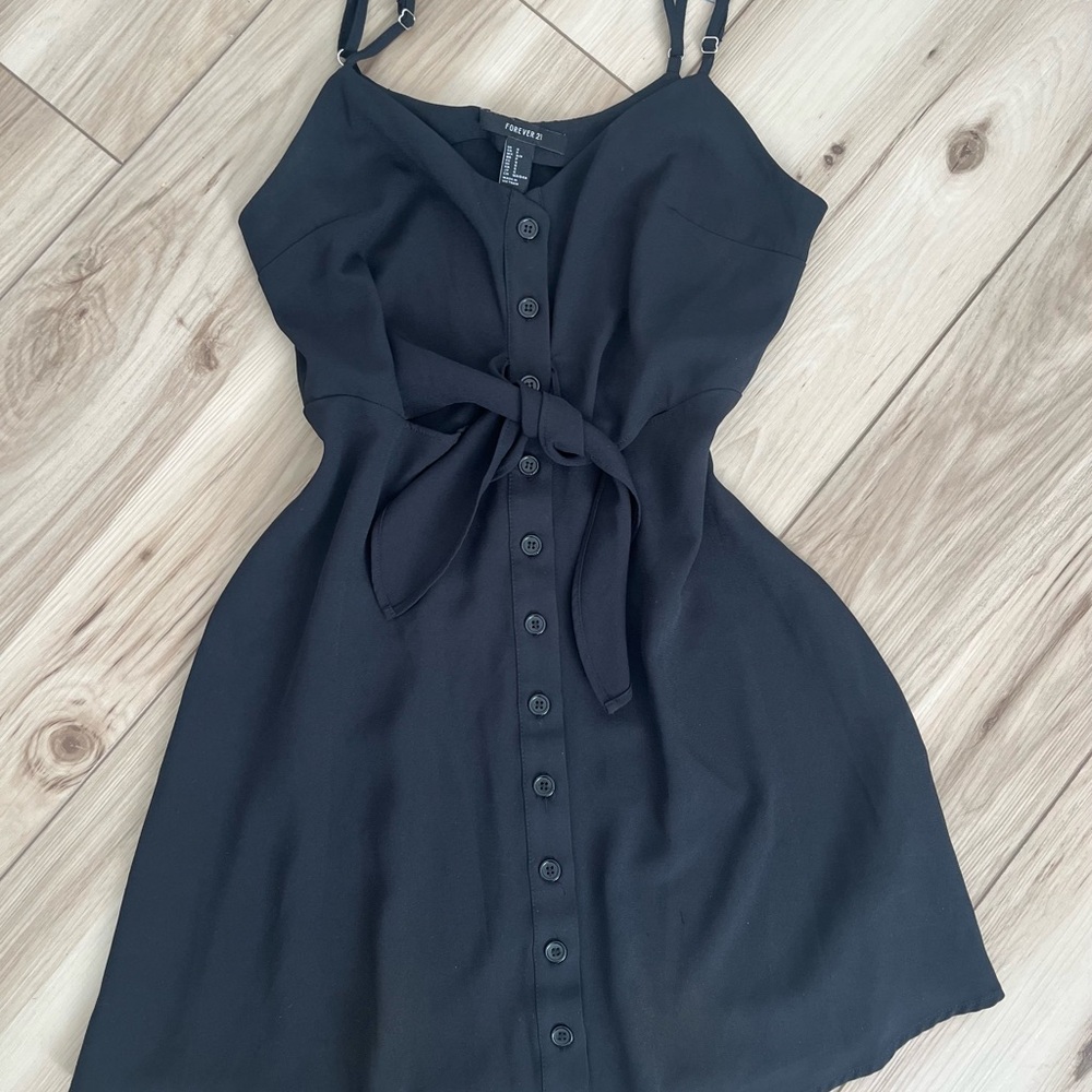 Formal black front tie button dress